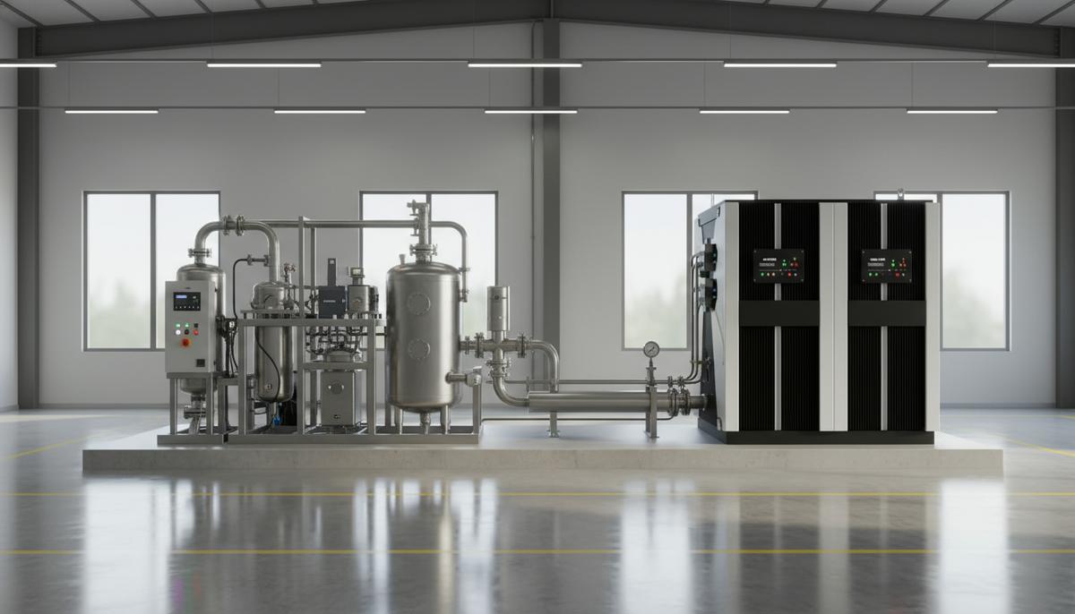 Аммиак как водородное топливо: швейцарский стартап выбрал Детройт Установка для преобразования аммиака в водород с топливным элементом внутри современного промышленного склада.