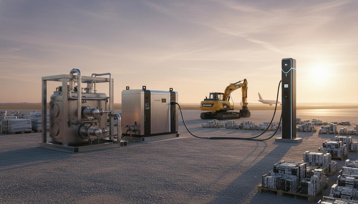 Водородный генератор и установка крекинга аммиака обеспечивают энергией электроэкскаватор на строительной площадке.