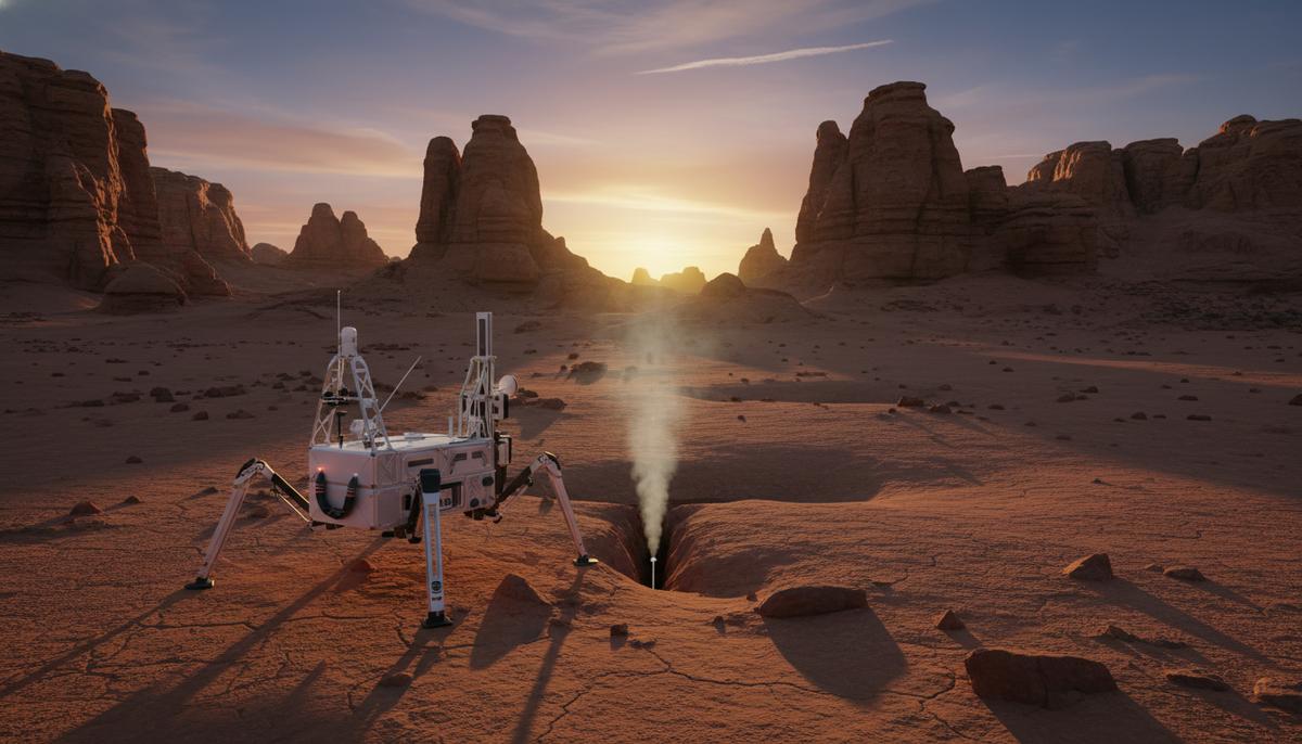 Element One привлекает экспертов для коммерциализации природного водорода Научно-исследовательская станция для разведки природного водорода в скалистом ландшафте на рассвете.