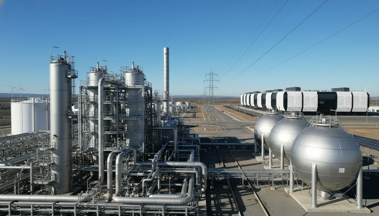 Инженерный комплекс для преобразования аммиака в водород и здание современного дата-центра в Японии