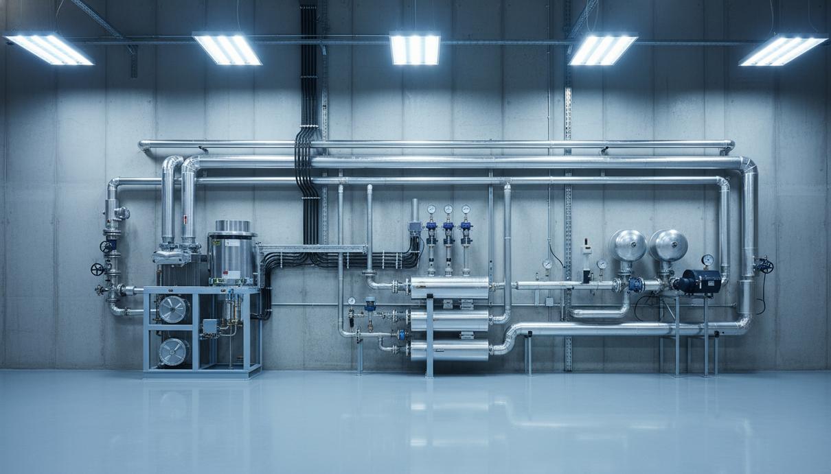 HYTING и Kabar Group займутся внедрением водородного отопления в Польше Промышленная система водородного отопления с металлическими трубами в современном складском помещении